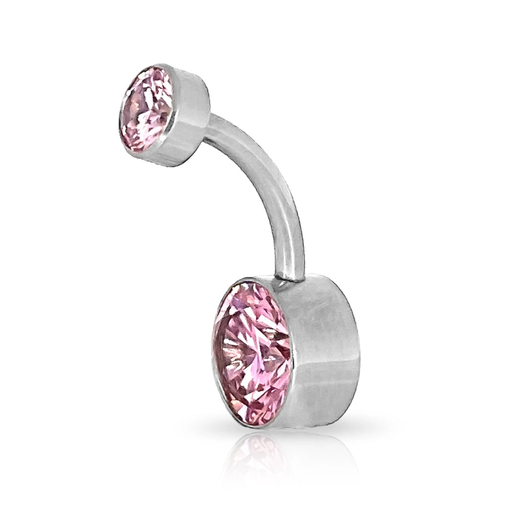 Piercing de Umbigo com Zircônias Rosa
