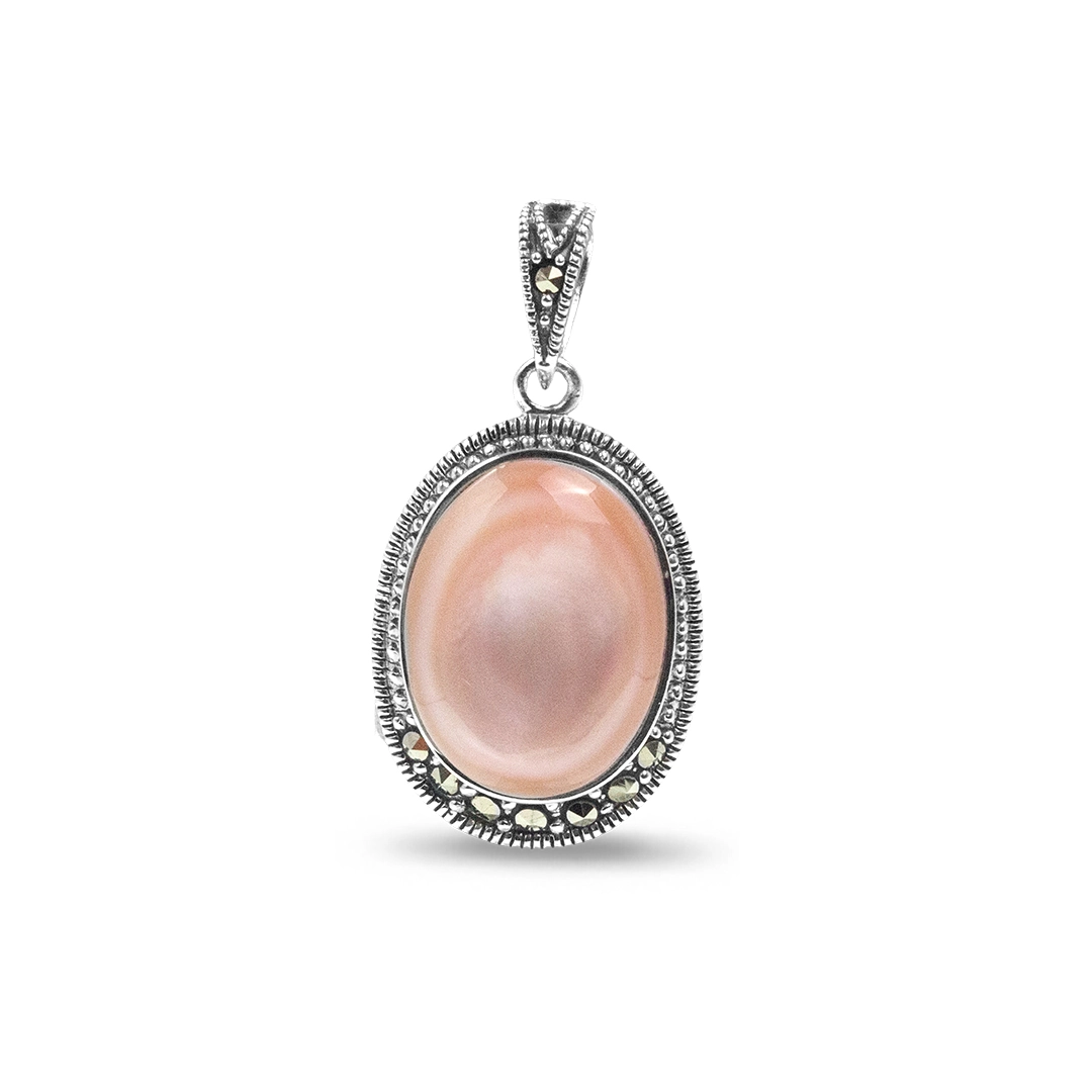 Pingente com Madrepérola Rosa Oval e Marcassitas