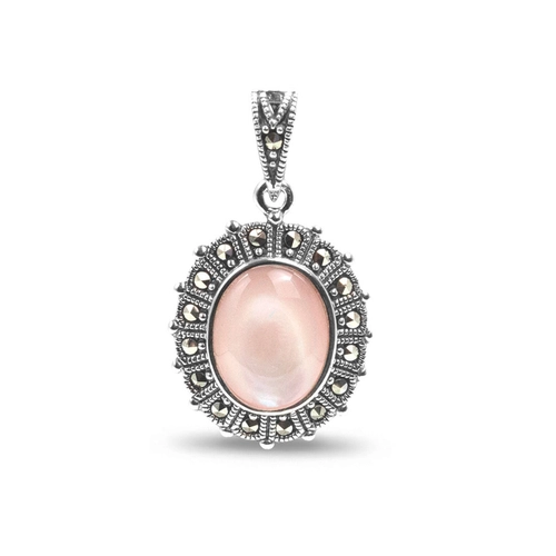Pingente com Madrepérola Rosa Oval e Marcassitas Envelhecido