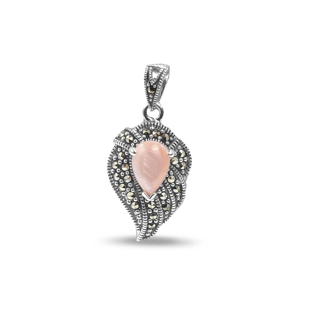 Pingente Envelhecido Gota com Marcassitas e Madrepérola Rosa