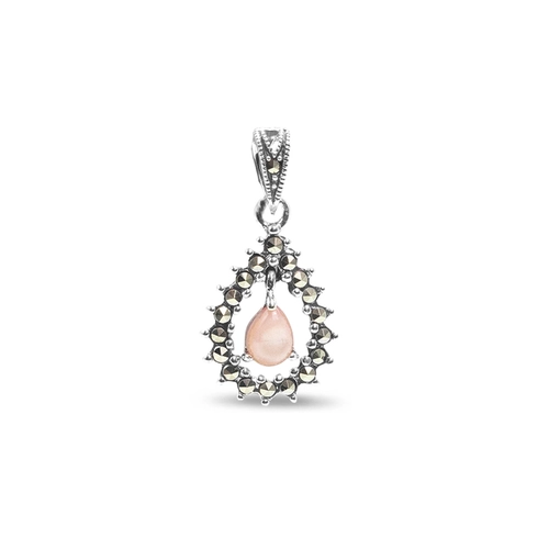 Pingente Gota Trabalhado com Marcassitas e Madrepérola Rosa