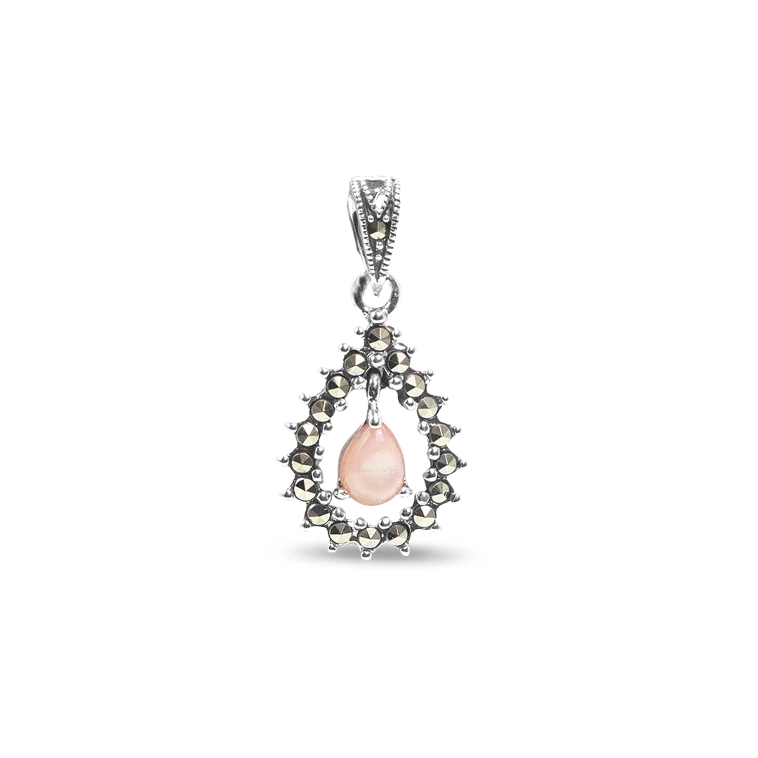 Pingente Gota Trabalhado com Marcassitas e Madrepérola Rosa