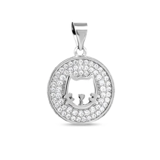 Pingente de Prata Medalha com Gato e Zircônias Cristal
