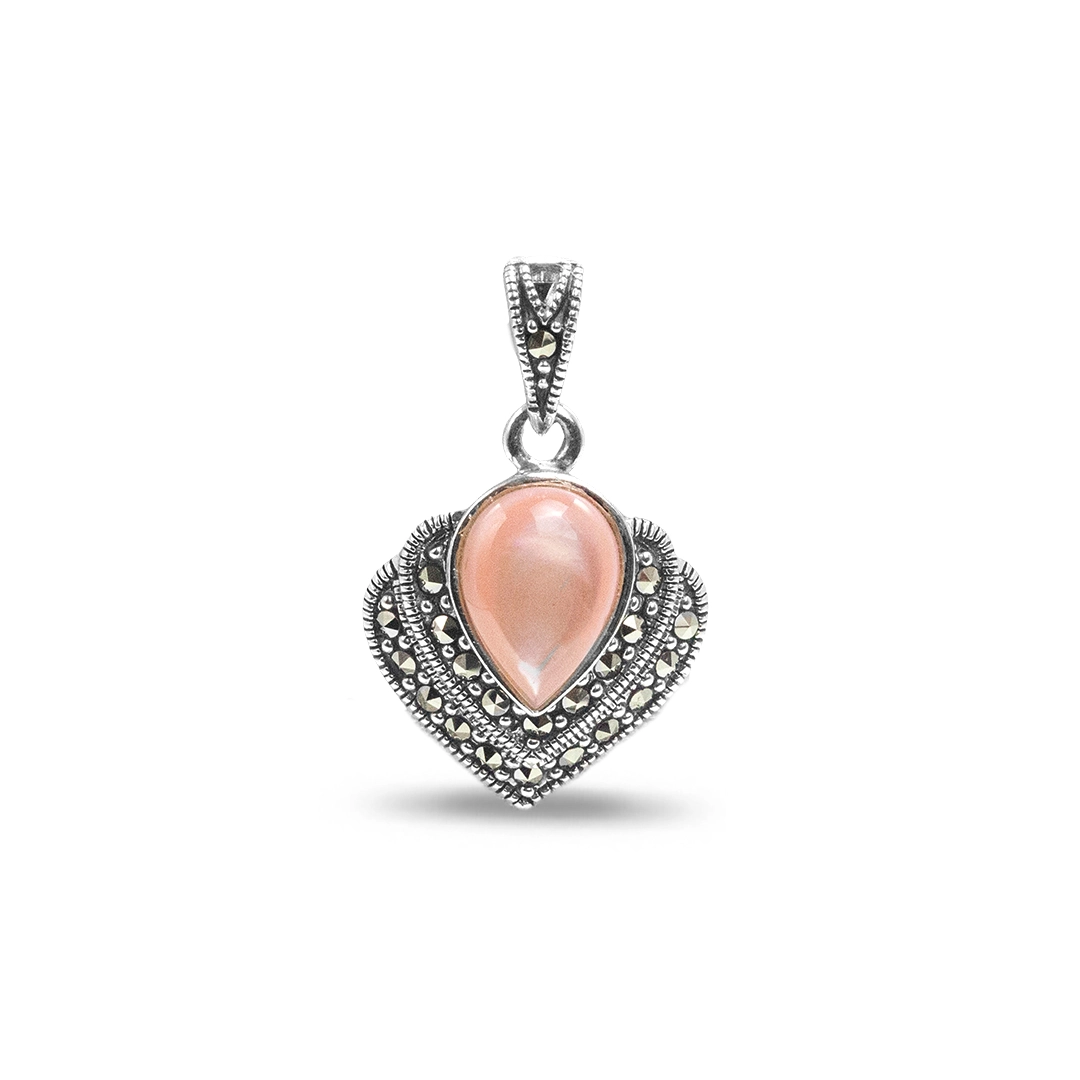 Pingente Gota  Envelhecido com Marcassitas e Madrepérola Rosa