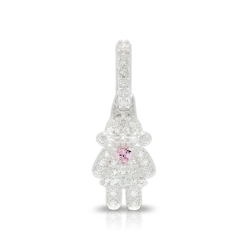 Pingente de Menina Com Zircônias Cristal e Coração Rosa