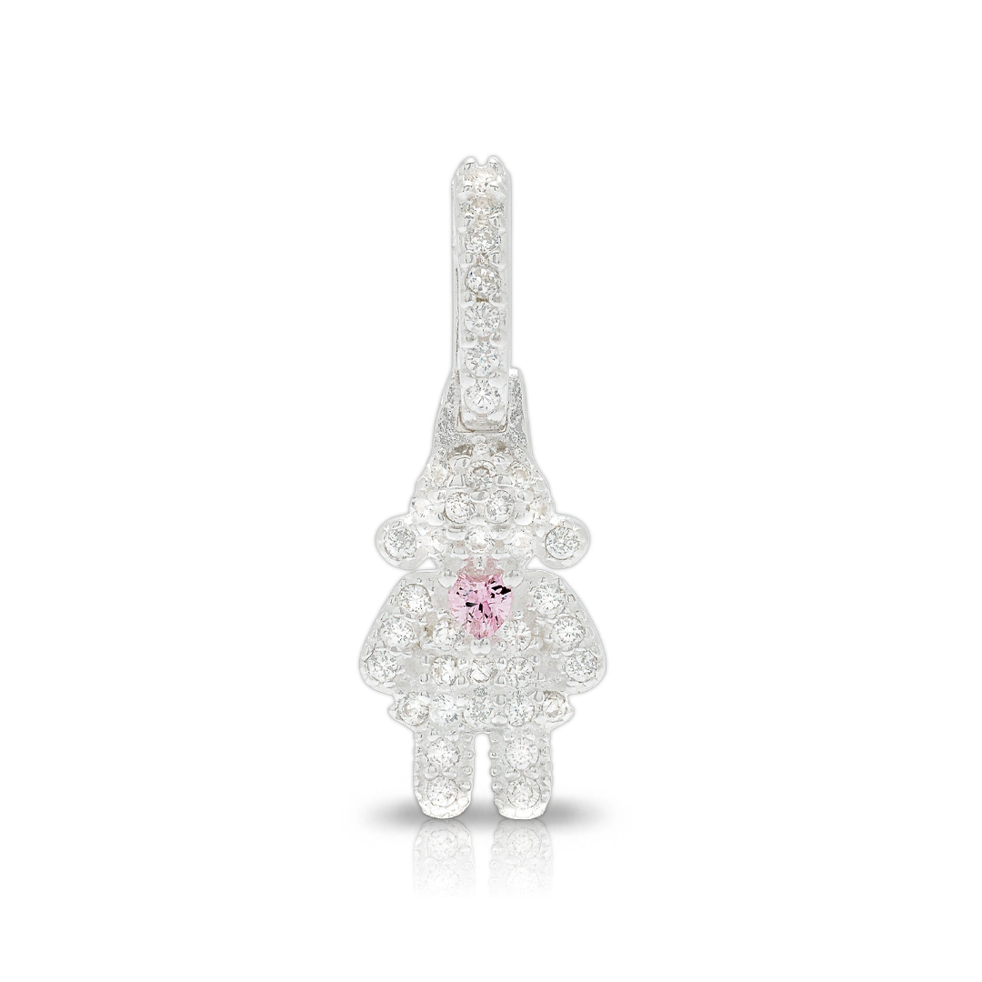 Pingente de Menina Com Zircônias Cristal e Coração Rosa