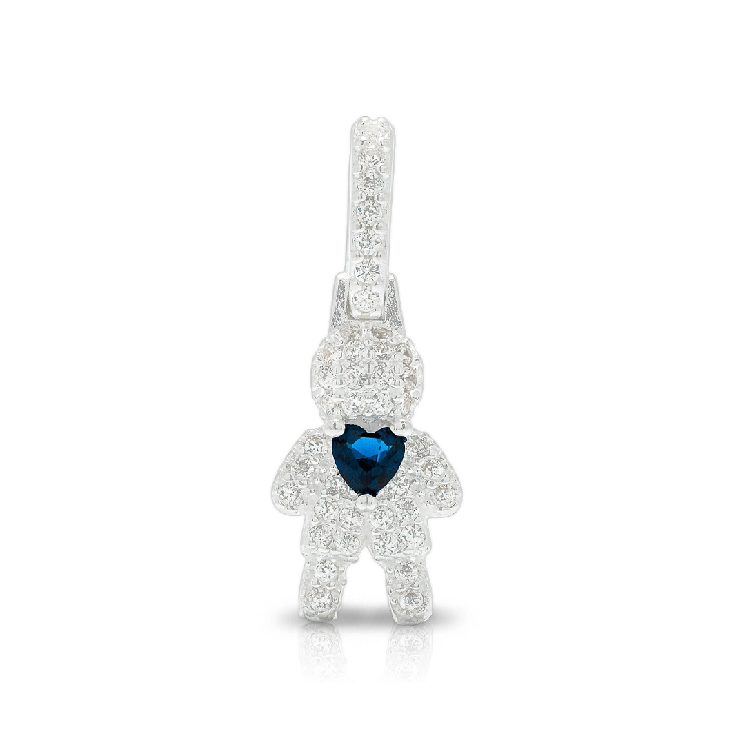 Pingente de Menino com Zircônias Cristal e Coração Safira