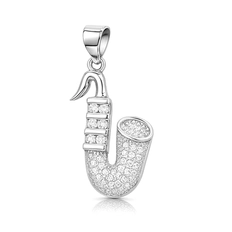 Pingente de Prata Encanto Saxofone com Zircônia Cristal