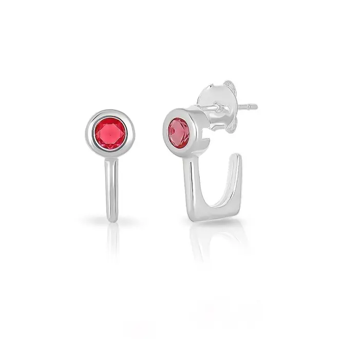 Brinco Meia Argola Com Zircônia Rubi