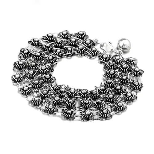 Pulseira Envelhecida com Três Fileiras de Flores