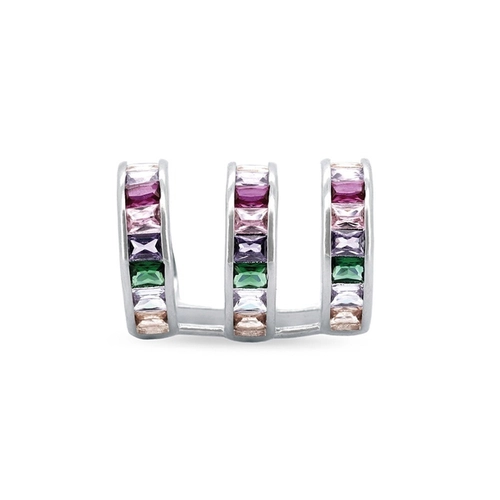Brinco Ear Cuff Triplo Com Zircônias Coloridas Retangulares (Unidade)