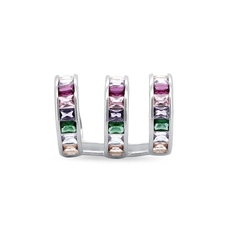 Brinco Ear Cuff Triplo Com Zircônias Coloridas Retangulares (Unidade)
