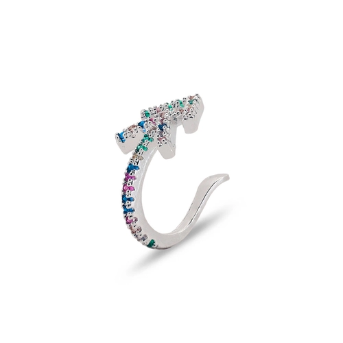 Brinco Ear Cuff Flecha Dupla Com Zircônias Coloridas (Unidade)
