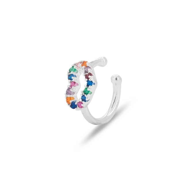 Brinco Ear Cuff Coração Com Zircônias Coloridas (Unidade)