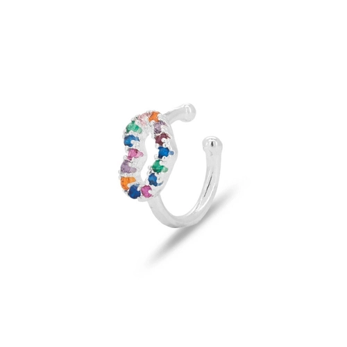 Brinco Ear Cuff Coração Com Zircônias Coloridas (Unidade)