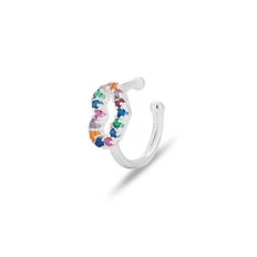 Brinco Ear Cuff Coração Com Zircônias Coloridas (Unidade)