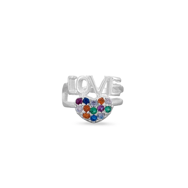 Brinco Ear Cuff Love Com Zircônias Coloridas (Unidade)