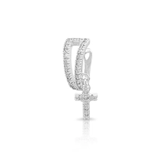 Brinco Ear Cuff Cravejado com Zircônias Cristal e Pingente Cruz