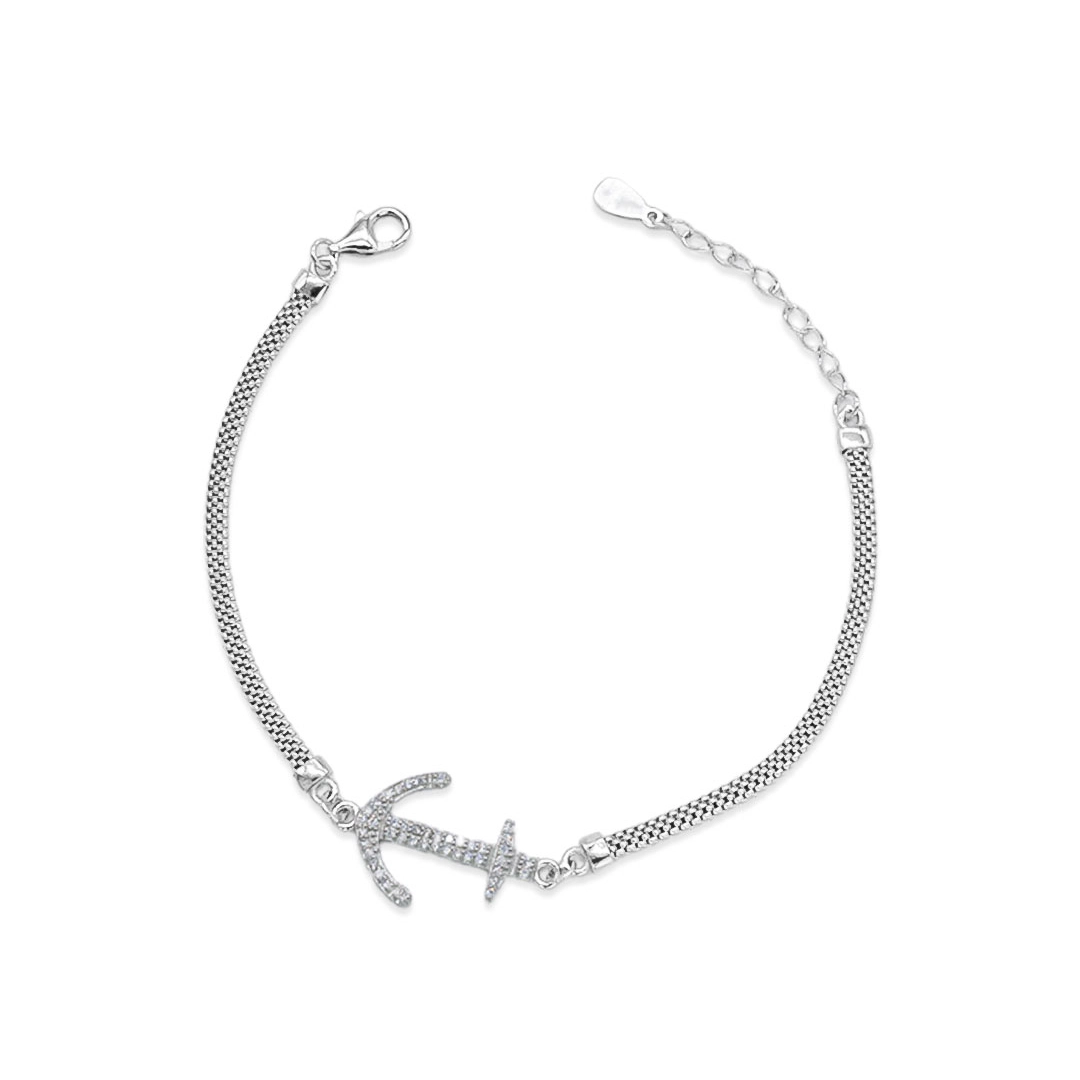 Pulseira de Âncora com Zircônias Cristal