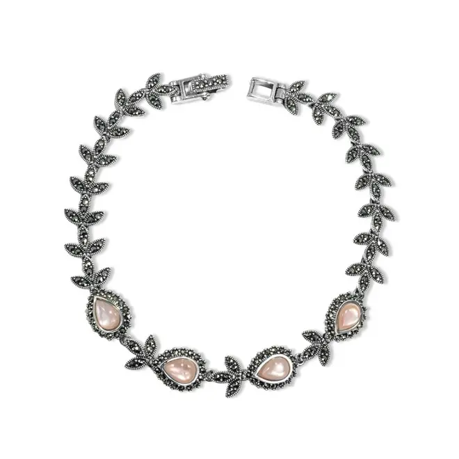Pulseira Gota com Marcassita e Madrepérola Rosa