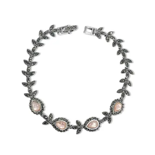 Pulseira Gota com Marcassita e Madrepérola Rosa