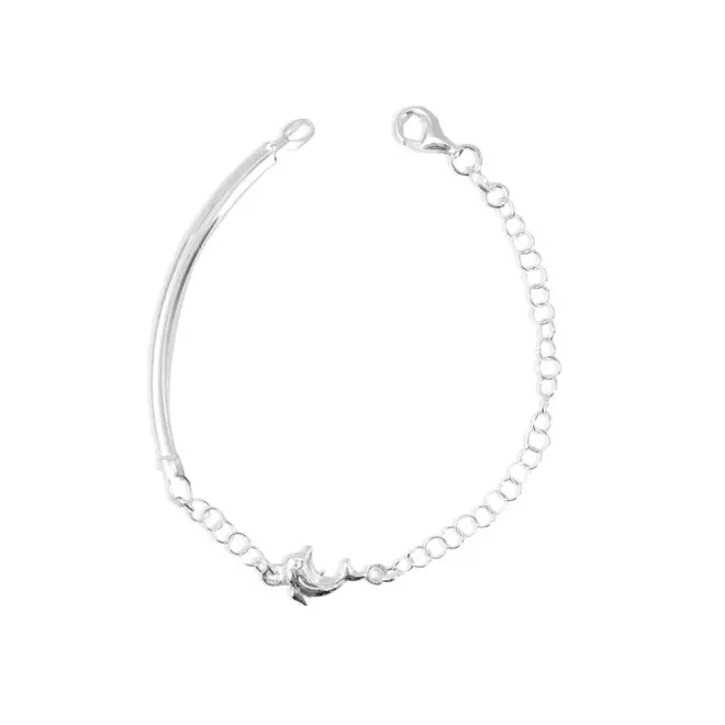 Pulseira com Placa Roliça e Golfinho Espelhado