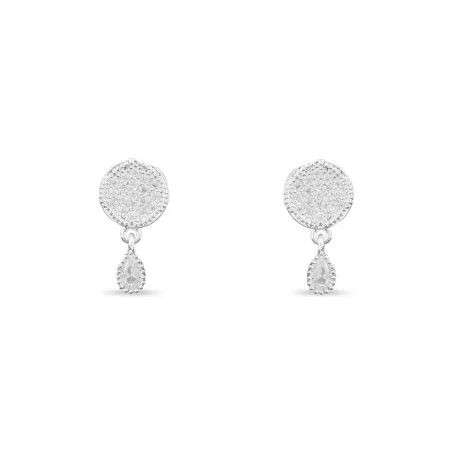 Brinco Balanço Redondo com Gota e Zircônia Cristal