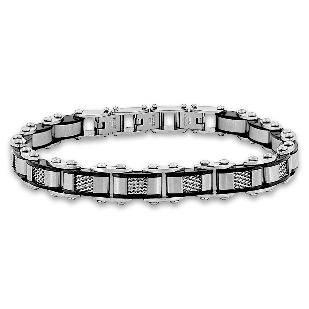 Pulseira com Elos Foscos e Fibra de Carbono