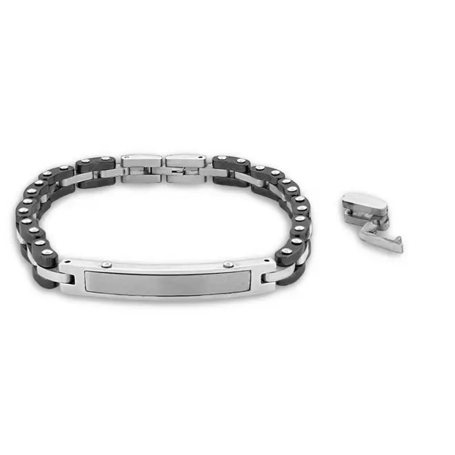 Pulseira com Elos Acinzentados Trabalhados Com Placa Fosca