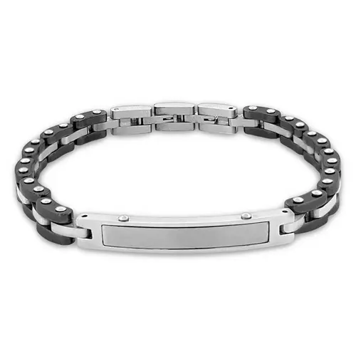 Pulseira com Elos Acinzentados Trabalhados Com Placa Fosca