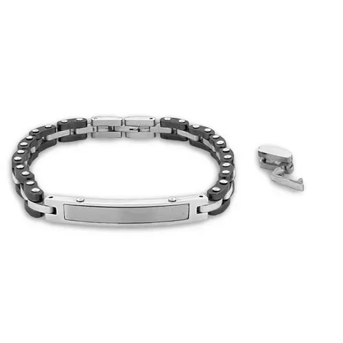 Pulseira com Elos Acinzentados Trabalhados Com Placa Fosca