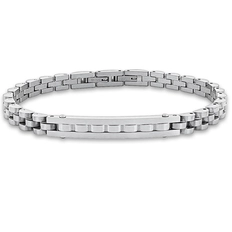 Bracelete de Aço com Elos Espelhados e Placa Trabalhada