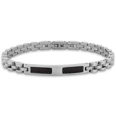 Bracelete de Aço com Elos Espelhados e Placa Fibra de Carbono