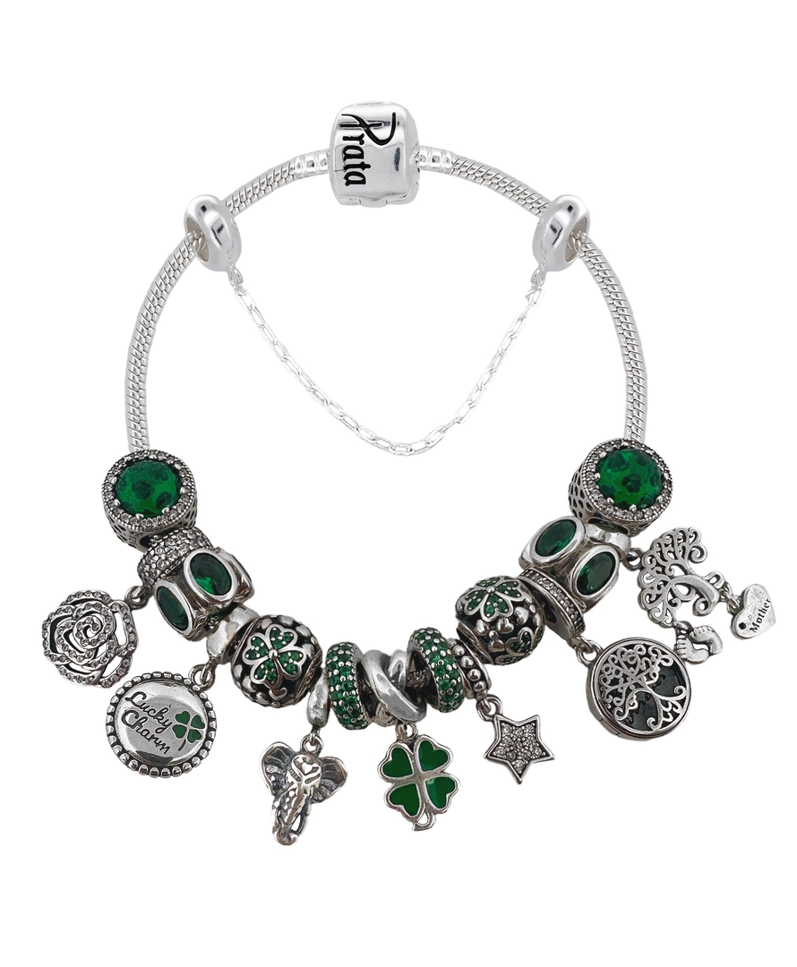Pulseira De Prata Com Berloques Esmeralda