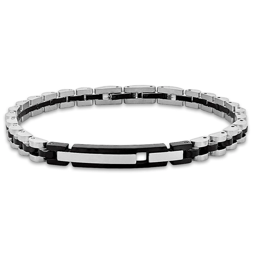 Bracelete de Aço com Elos trabalhados e Placa Espelhada