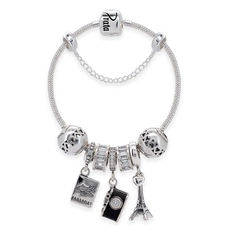 Pulseira de Prata com Berloques de Viagem com Zircônia Cristal e Resina