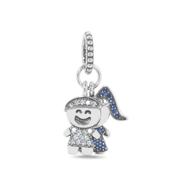 Berloque Menino e Menina com Zircônias Safira e Cristal