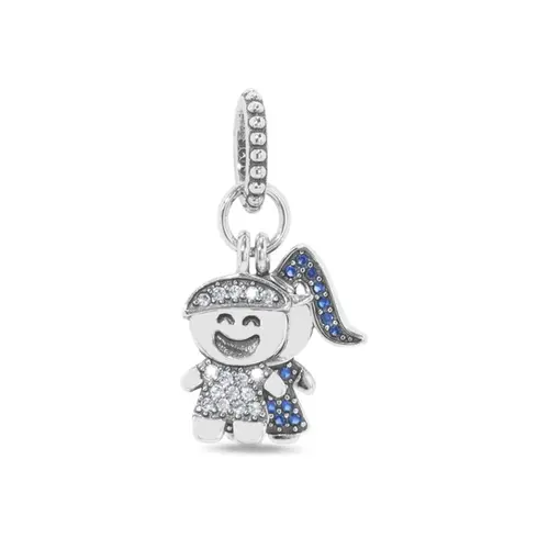 Berloque Menino e Menina com Zircônias Safira e Cristal