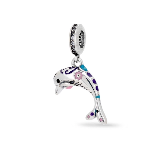 Berloque Golfinho com Resina Colorida e Zircônias Cristal