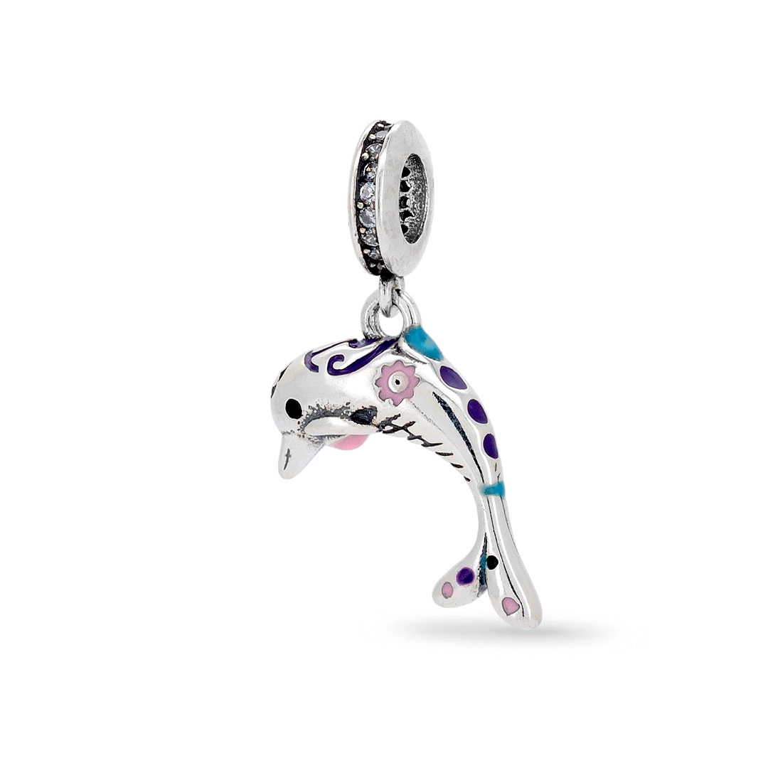 Berloque Golfinho com Resina Colorida e Zircônias Cristal