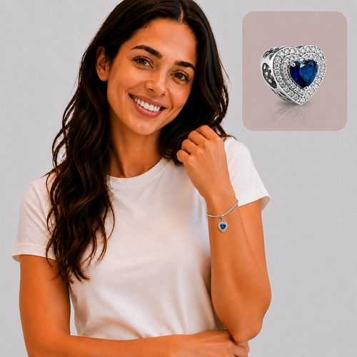Berloque Coração com Zircônias Safira e Cristal Cravejadas