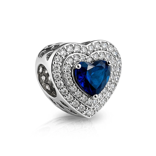 Berloque Coração com Zircônias Safira e Cristal Cravejadas