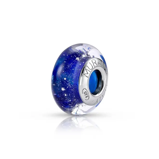 Berloque Separador Murano Azul com Glitter