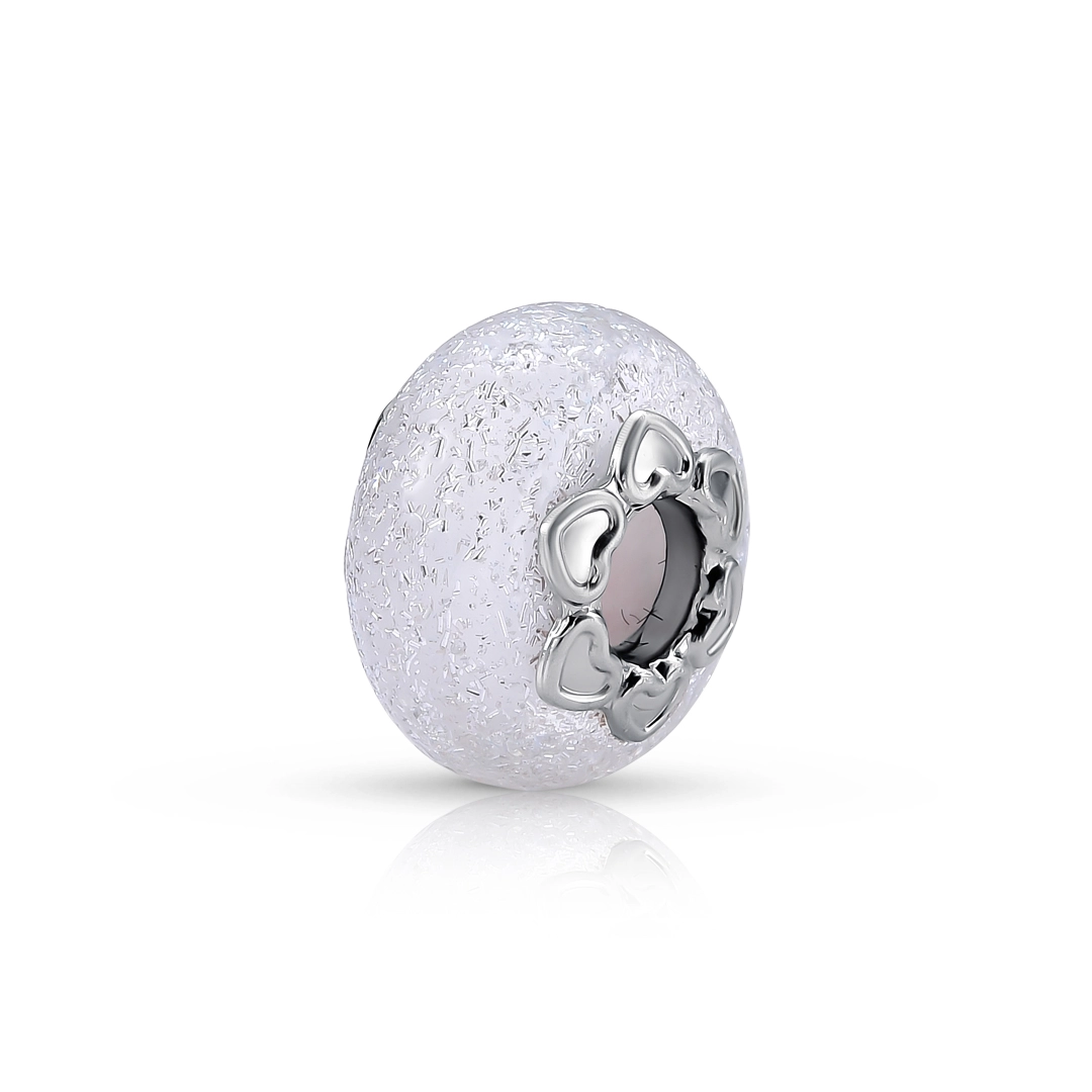 Berloque Separador Murano Branco com Glitter