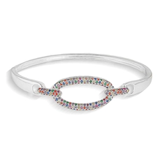 Bracelete Em Prata Leve Articulado Vazado Com  Zircônias Coloridas