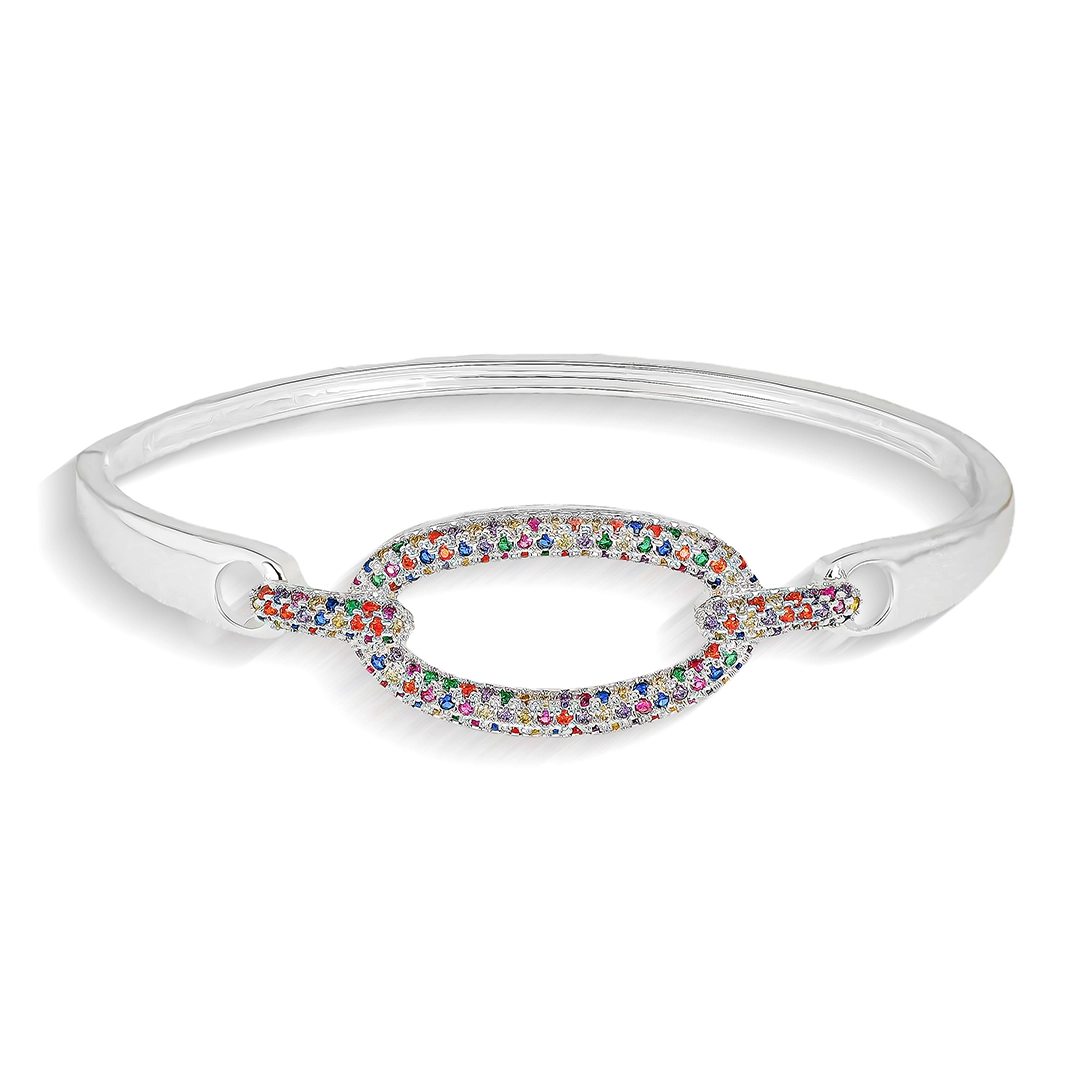 Bracelete Em Prata Leve Articulado Vazado Com  Zircônias Coloridas