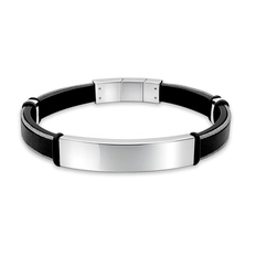 Bracelete de Aço com Couro, Cabo Náutico e Placa Fosca