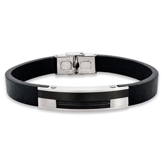 Bracelete Couro Preto com Placa Trabalhada