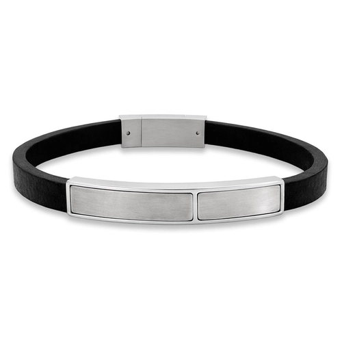 Bracelete Couro Preto com Placa Fosca