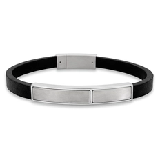 Bracelete Couro Preto com Placa Fosca